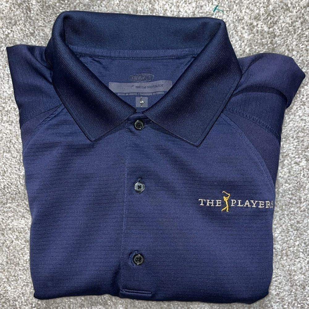Navy Blue TPC Sawgrass The Players Country Club Golf shirt Shark Teeth Play Dry